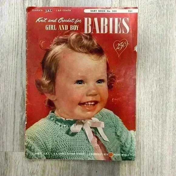 Vintage 1950 Clark's J&P Coats Knit Crochet Patterns Girl Boy Babies Book 500 - Picture 1 of 6